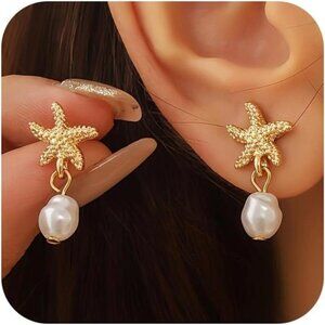 Starfish Earrings | Women | Gold Pearl Style Starfish Earrings | Summer Earrings